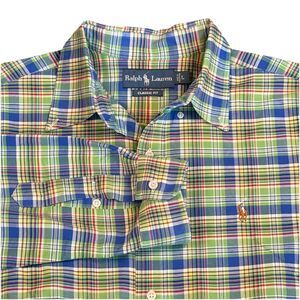 Ralph Lauren Men’s Oxford Plaid‎ Long Sleeve Classic Fit Shirt L Pony